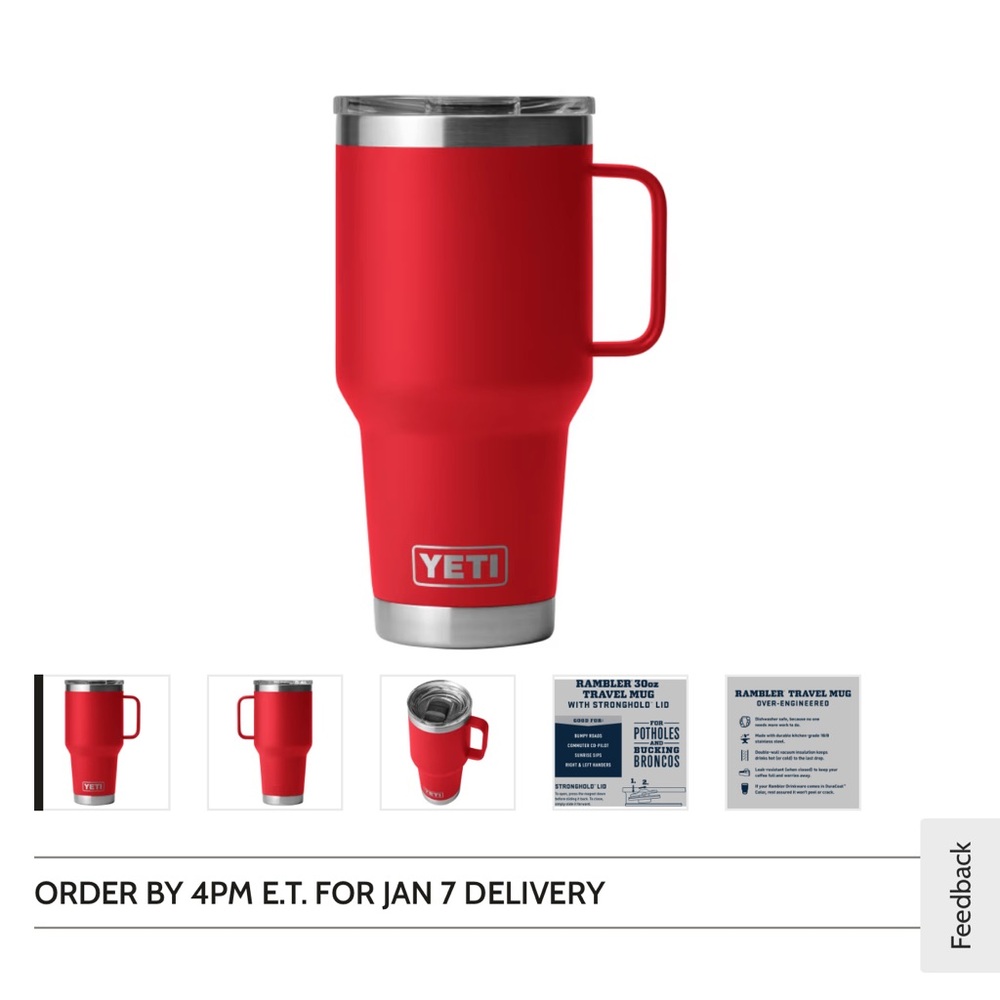 YETI Rambler Mug with Stronghold cover in Rescue Red